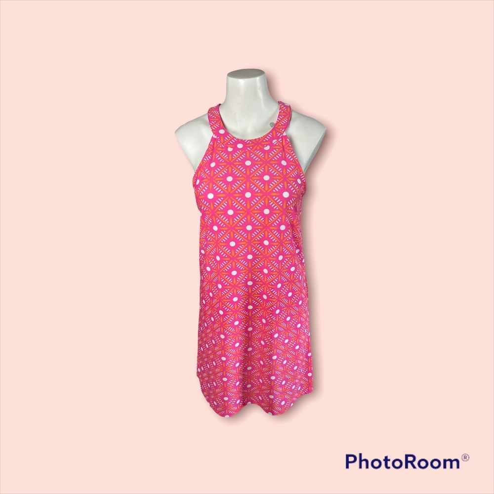 All for color UPF 50+ dress small print high neck sleeveless